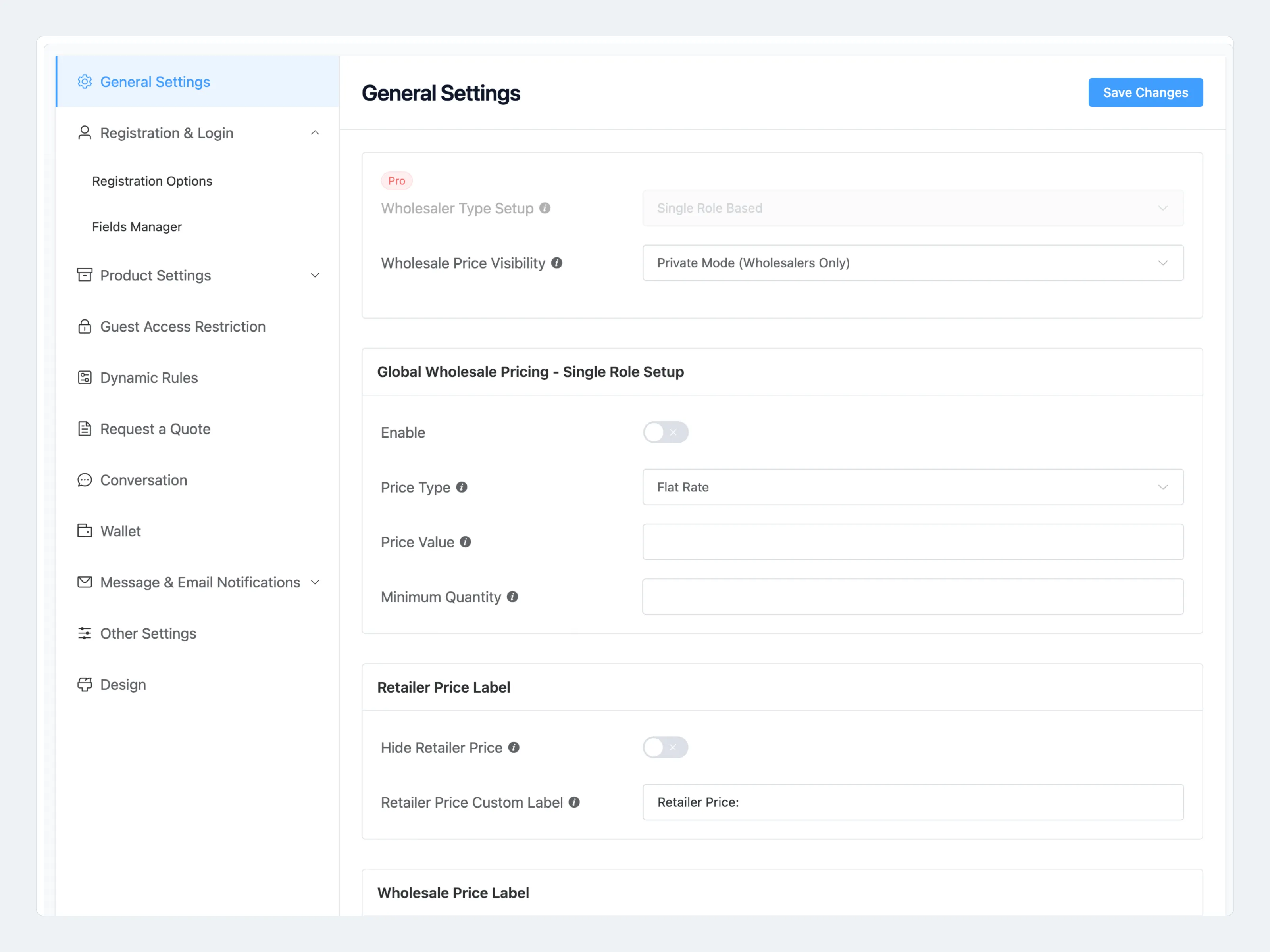 WPWhols wholesale pricing and role setup dashboard